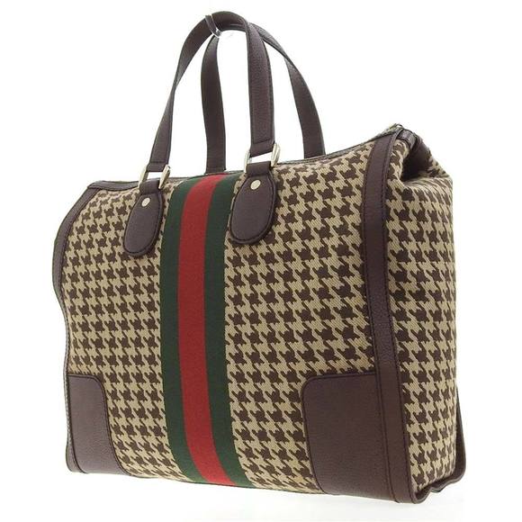 Gucci GUCCI Seventies Houndstooth Boston Bag Canvas x Leather Brown 271624 52... - Picture 2 of 8